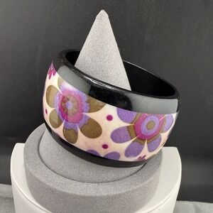 Vintage Chunky Bangle Bracelet Retro Flower Power Hippie Purple 8.5"